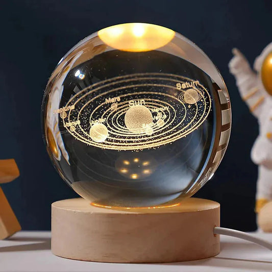 3D Galaxy Crystal Ball Night Light for Kids with USB Table Colorful LED Wooden Light Base, Birthday Gift for Teens Boys and Girls/ Crystal Ball for Home Decoration